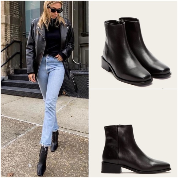 Frye Shoes - Frye River Inside Zip Classic Low Block Heel Black Square Toe Everyday AnkleBoot